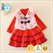 bebé niñas invierno abrigo de pieles + vestido / moda niños niñas cuesta vestido conjunto trajes